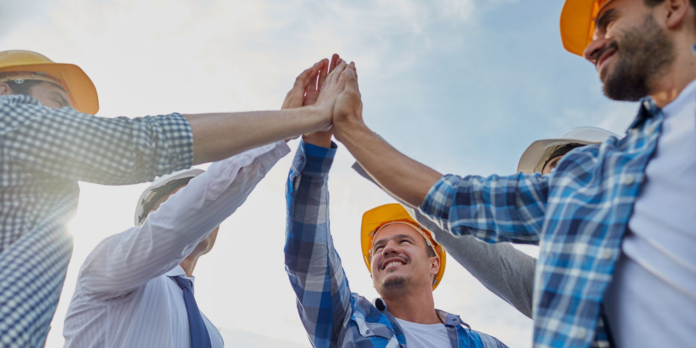 Team of builders working together